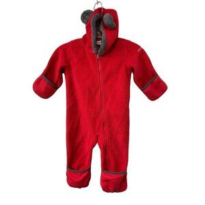 Columbia Size 12-18 Months Kids Red Fleece Full Zip Hooded One Piece Coverall